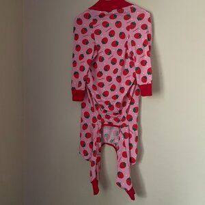Pink Strawberry Print Dog Pajamas with Red Trim